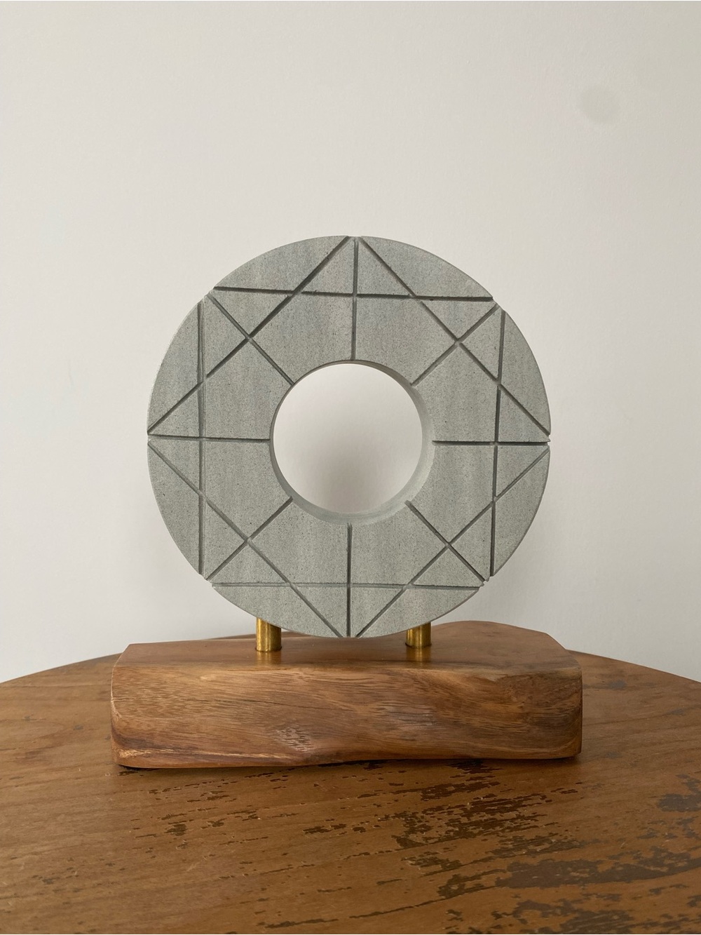 Sculpted Peaks -  Geometric real Stone Sculpture with Wooden Base